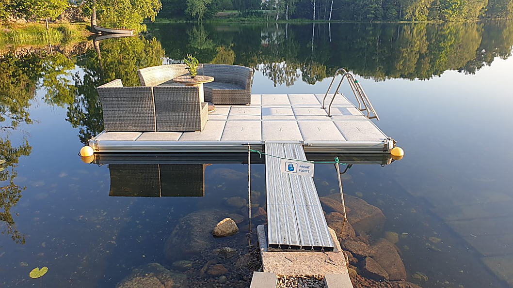 Private EasyFloat raft with swimming ladder and seating area