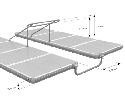 Handräcke monterat på EasyFloat flytbrygga, ger stöd och underlättar för att gå i och ur roddbåtar och kanoter
