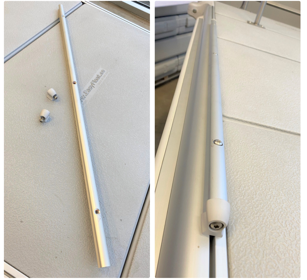 Närbild på en EasyFloat grepplist, bra att hålla sig i vid flytbryggan