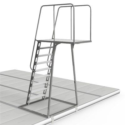 Hopptorn med 2 meters höjd monterat på EasyFloat badbrygga, säker och stabil för bad och lek